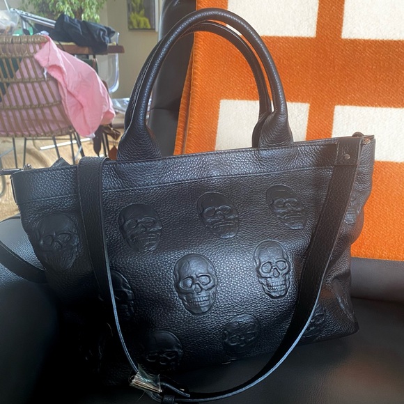 Handbags - NEW Iopelle Italia Embossed Skull Leather Tote Crossbody Bag